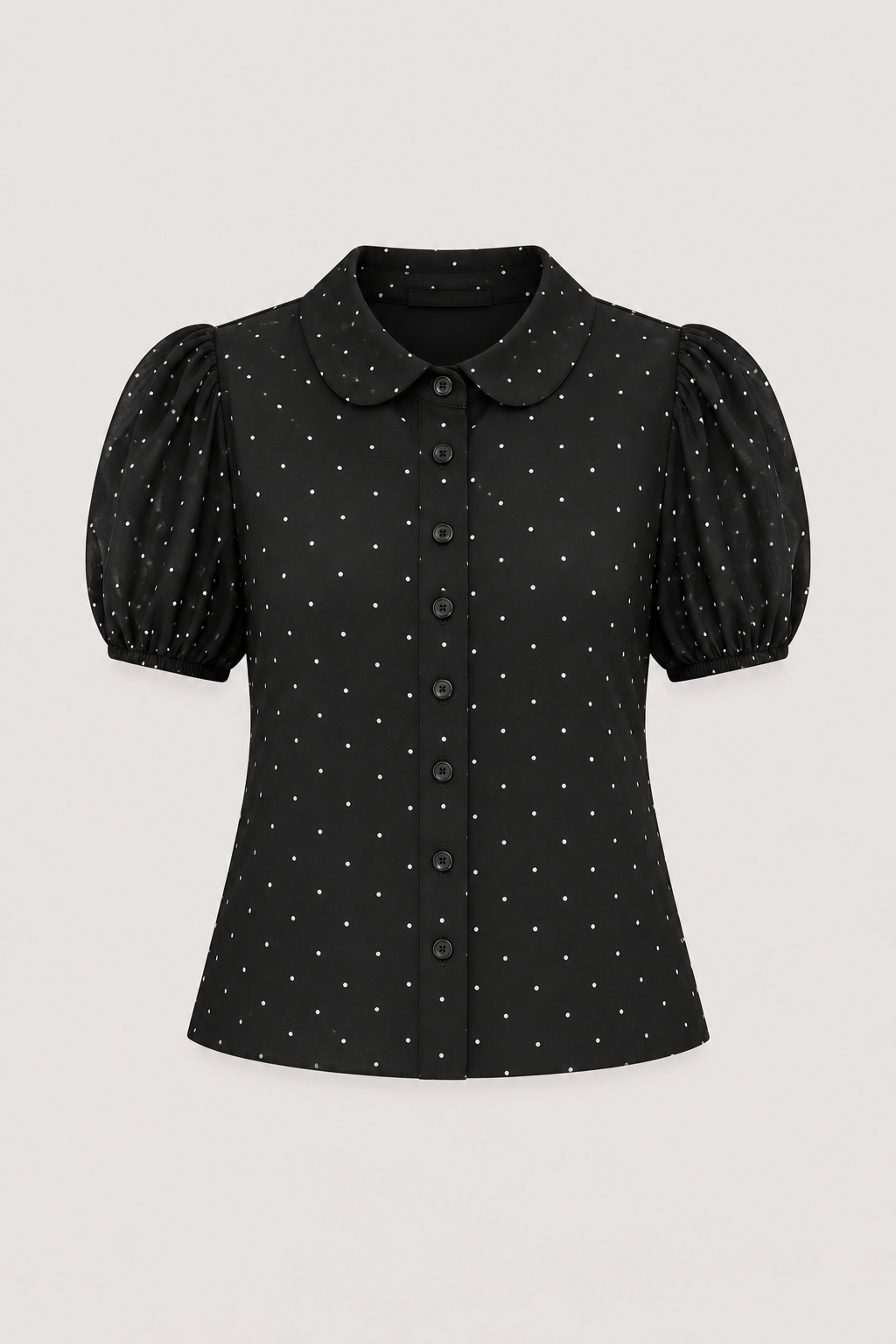 Áo sơ mi tay phồng chấm bi Black Dot Chiffon Short Sleeves Shirt
