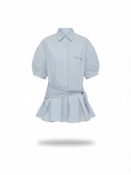  Set sơ mi kẻ sọc Blue Cotton Collar Puff Sleeves 