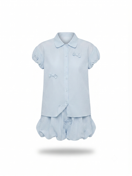  Set bí sơ mi Blue Striped Cotton Buttoned Shirt Collar 