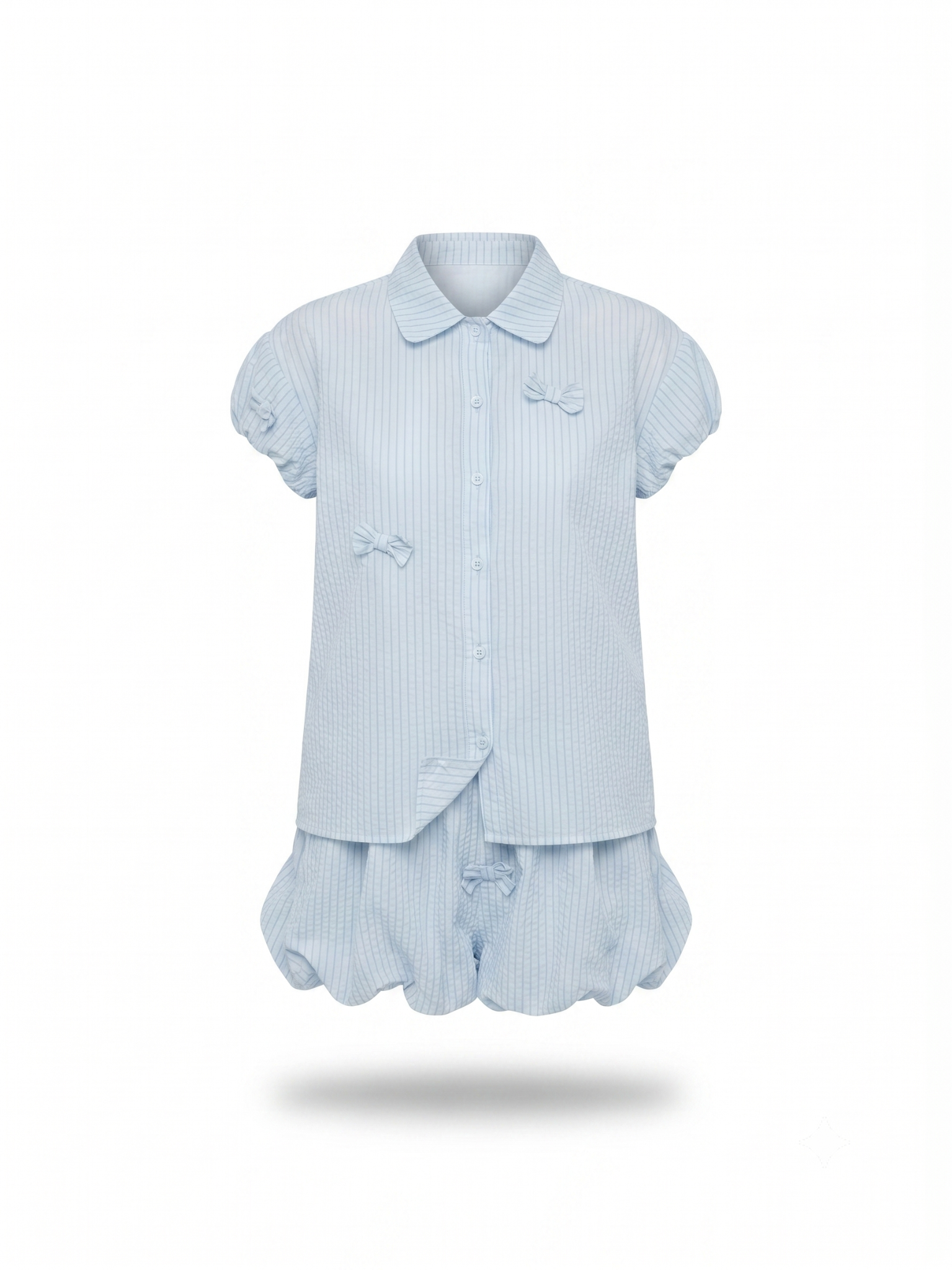 Set bí sơ mi Blue Striped Cotton Buttoned Shirt Collar