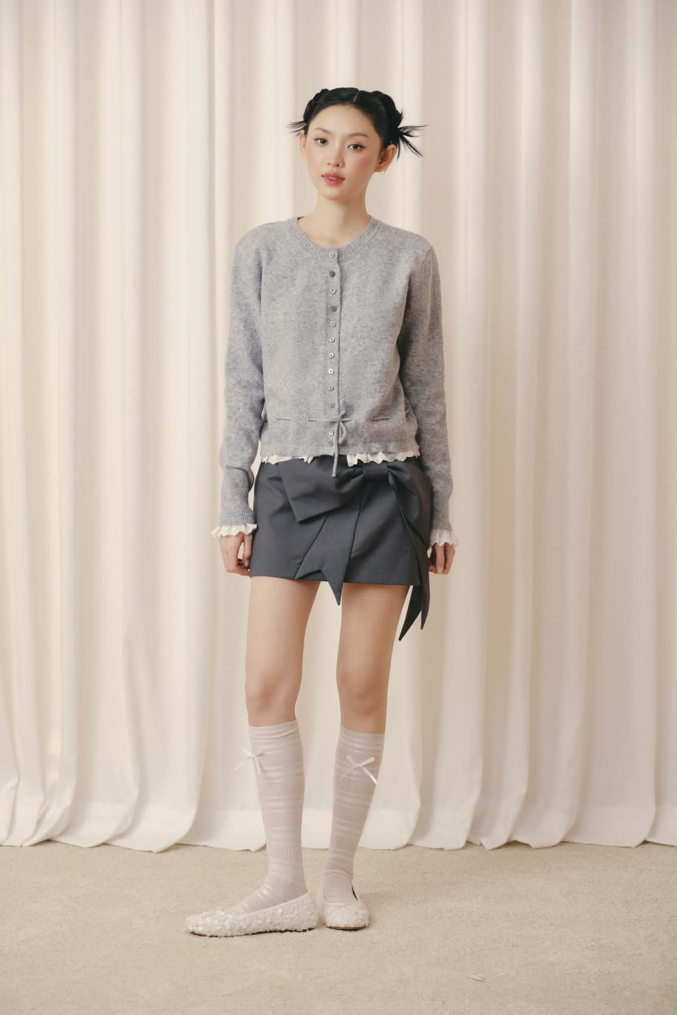 Áo len dệt kim viền trắng Knit Trim Long Sleeve Top nhiều màu