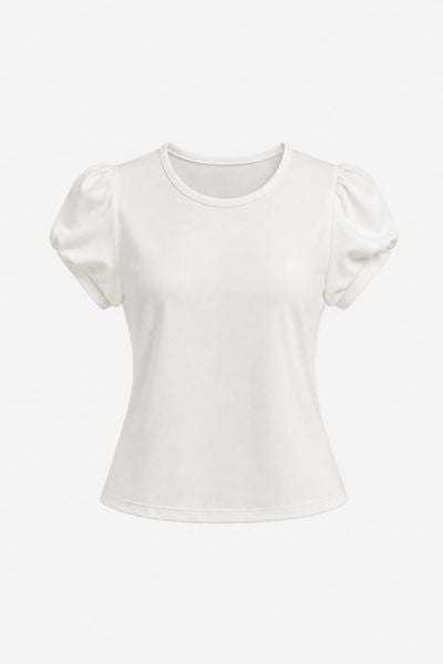  Áo Thun Tay Phồng White Cotton Short Sleeves Top 