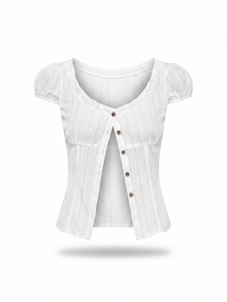  Áo tay phồng Cream Crinkle Cotton Puff Top 