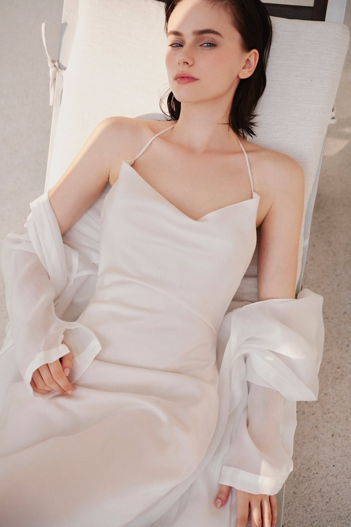 Đầm lụa cổ đổ Cream Silky Cowl Dress