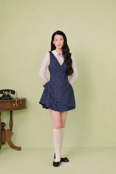  Váy tay dài 2 lớp Blue Bow Double Layered Mini Dress 
