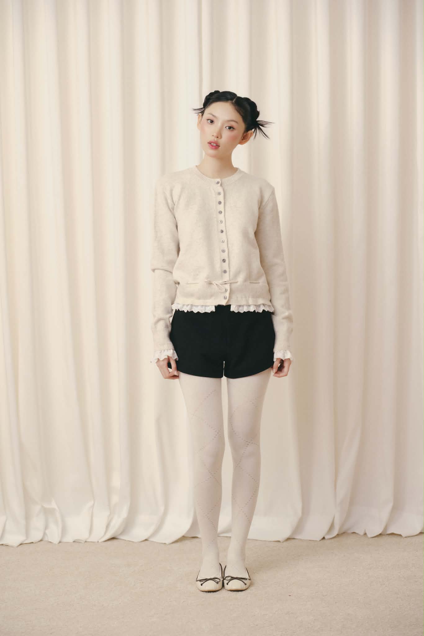  Áo len dệt kim viền trắng Knit Trim Long Sleeve Top nhiều màu 