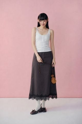 Chân váy lụa suông phối ren Keeley Silky Skirt