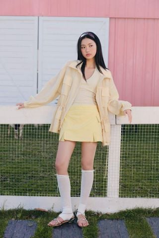 Áo khoác nhiều túi Yellow Kate Drawstring Zipper Pocket Jacket