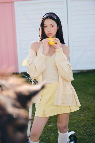 Áo yếm trơn Yellow Cotton Ribbed Halter Top