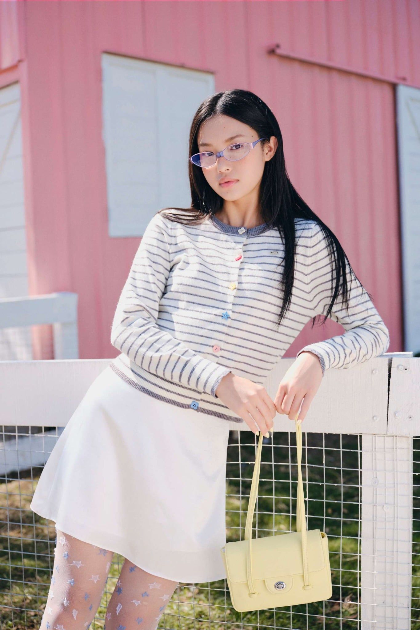 Áo cardigan White Knit Striped Buttoned Cardigan
