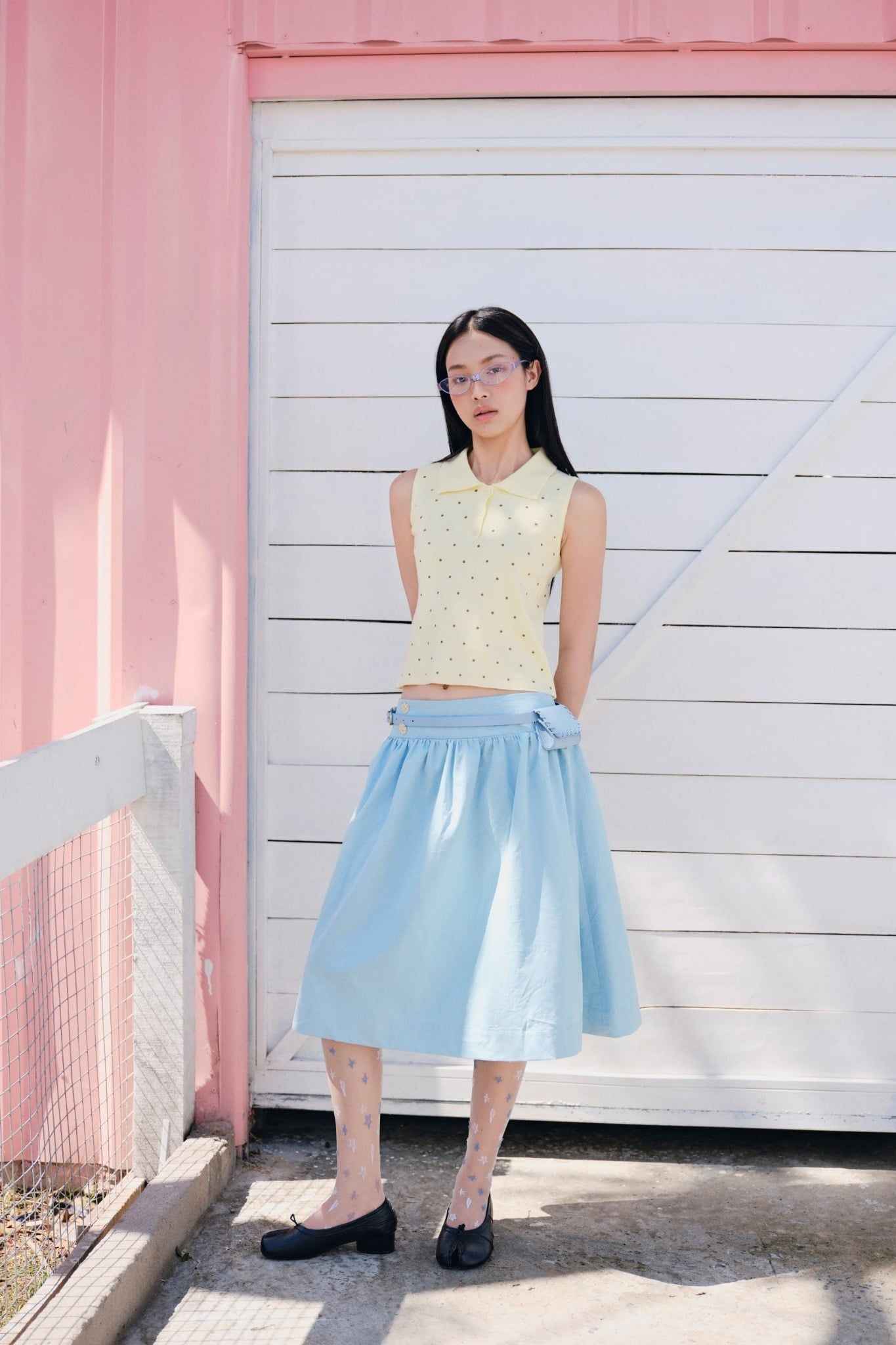 Chân váy midi Tiffany Blue Pleated Buttoned