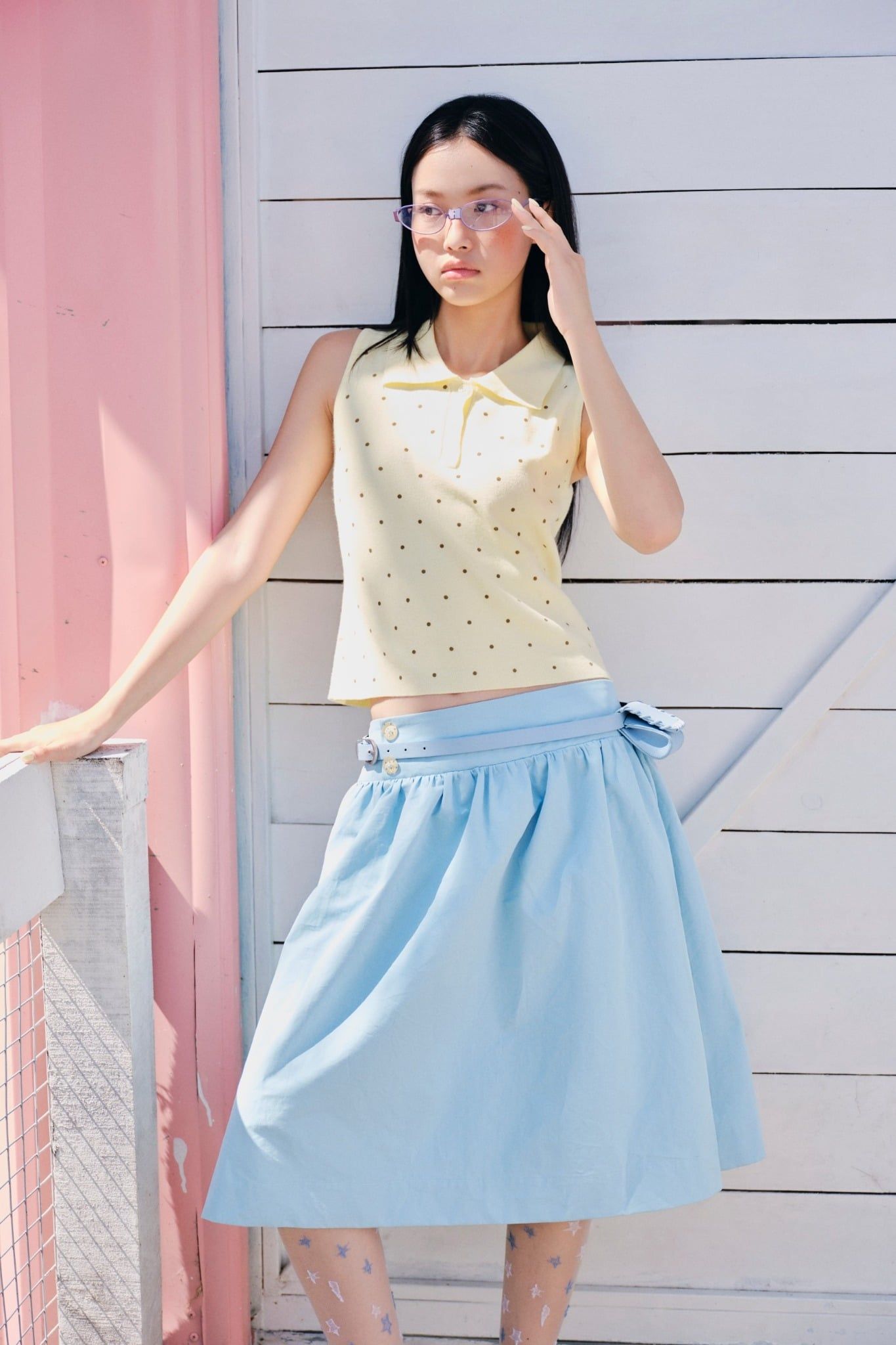 Chân váy midi Tiffany Blue Pleated Buttoned