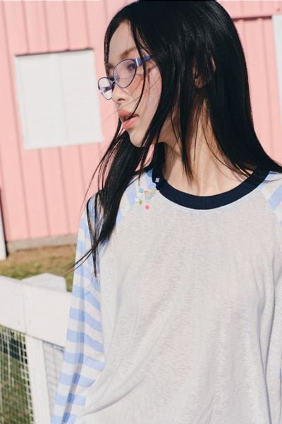  Áo tay dài phối kẻ sọc White Blue Striped Long Sleeves Tshirt 