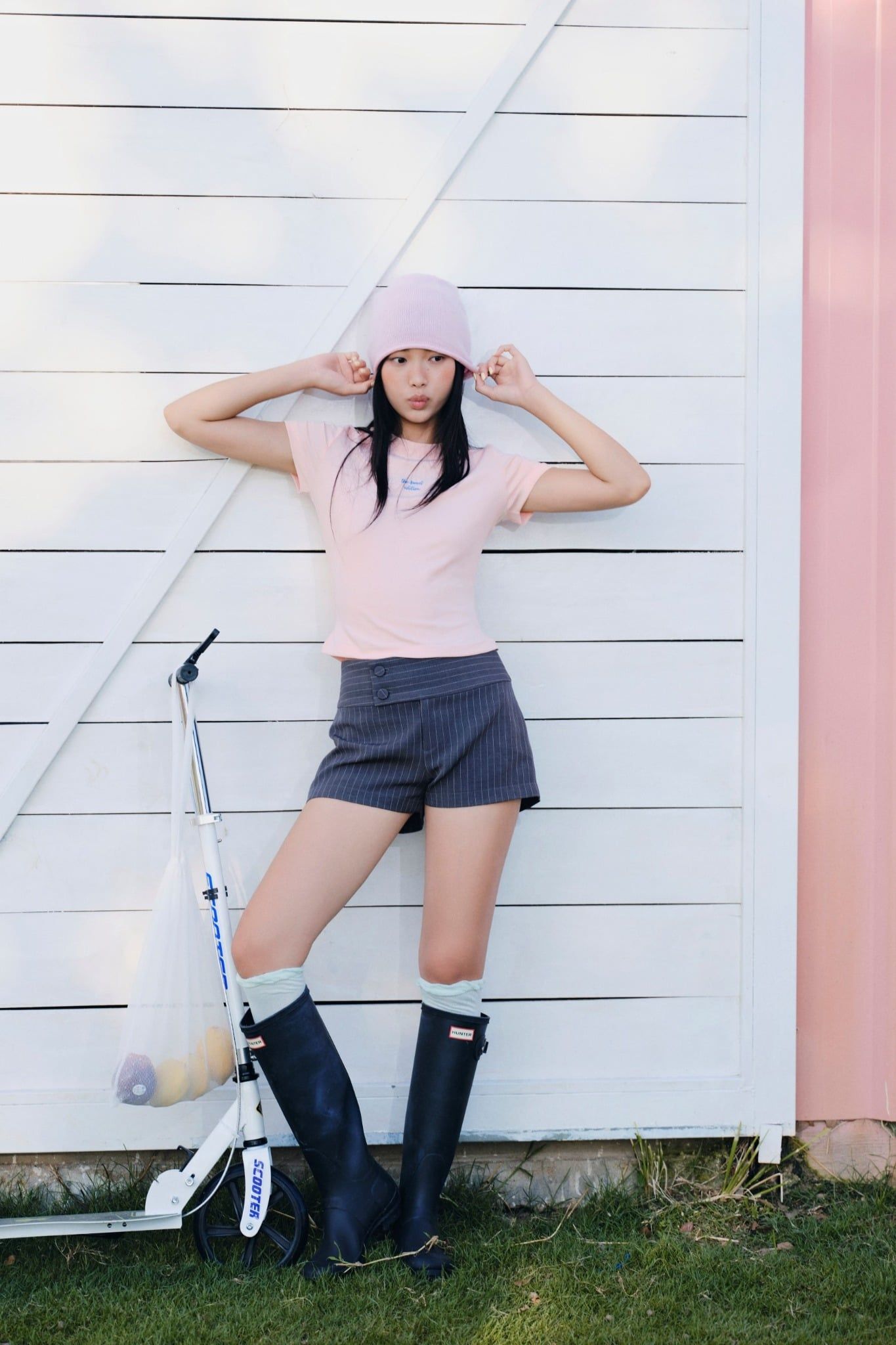 Quần shorts Pinstripe High Waist