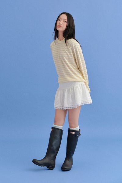  Chân váy ngắn gấu phối ren White Plain Gauze Mini Skirt 
