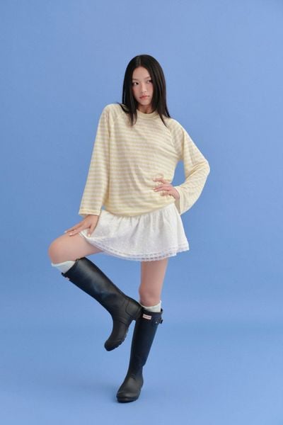  Áo tay dài sọc vàng đính nút Yellow Striped Long Sleeves Tshirt 