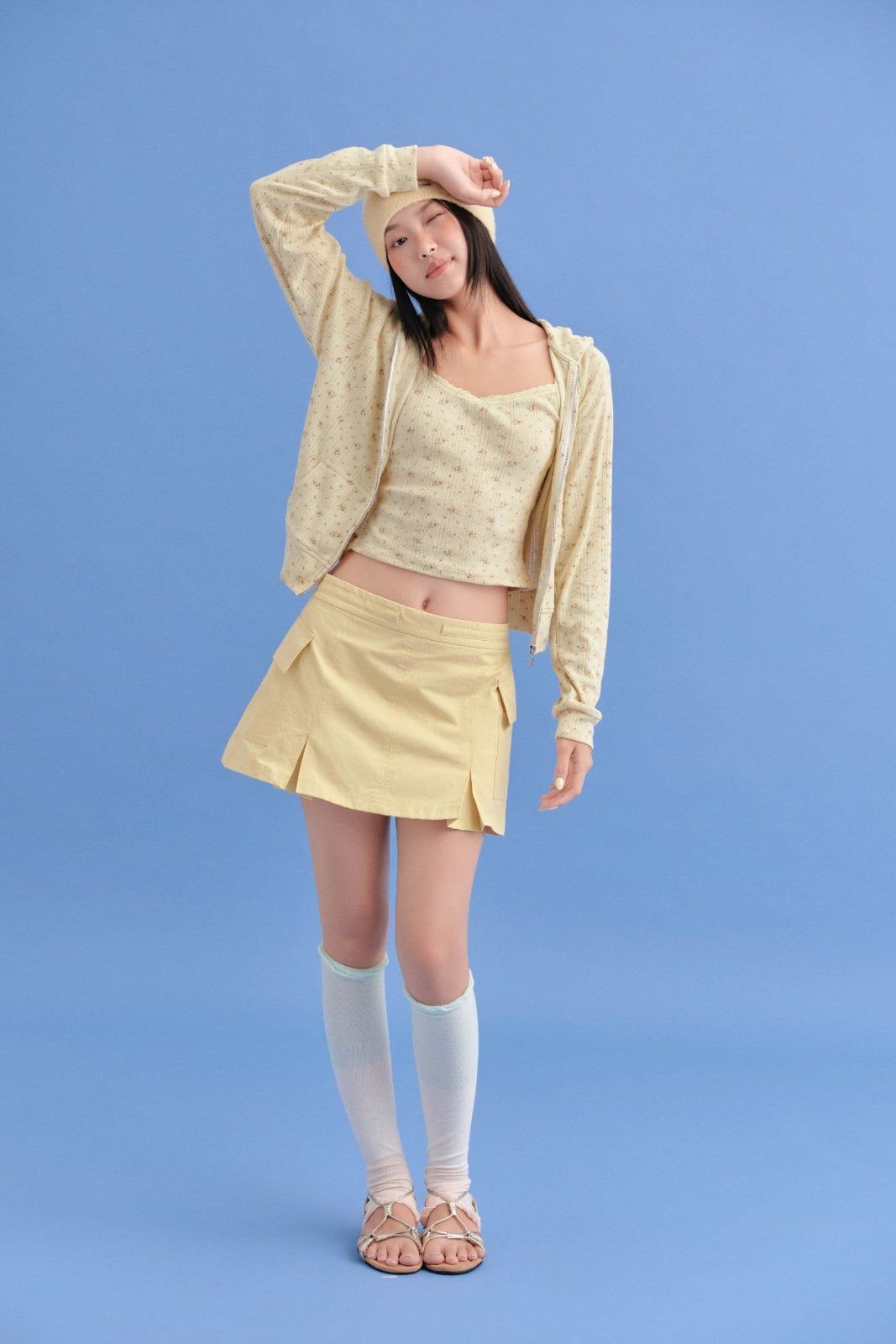 Chân váy kaki chữ A túi hộp Yellow Kaki Cargo Pleated Skirt