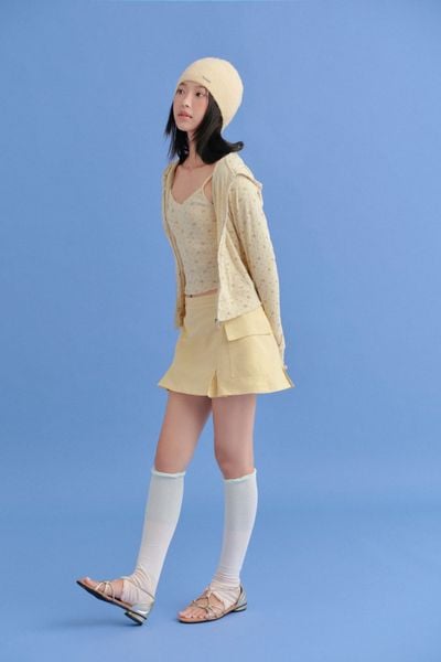  Chân váy kaki chữ A túi hộp Yellow Kaki Cargo Pleated Skirt 