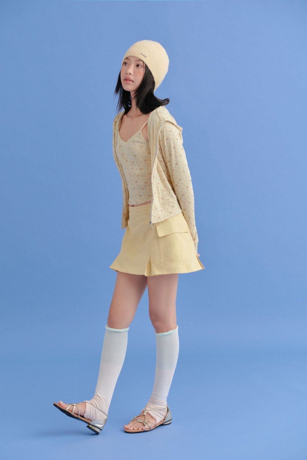 Chân váy kaki chữ A túi hộp Yellow Kaki Cargo Pleated Skirt