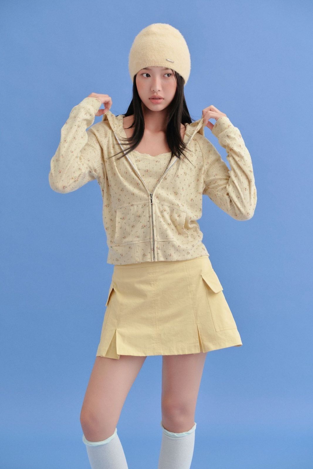 Chân váy kaki chữ A túi hộp Yellow Kaki Cargo Pleated Skirt