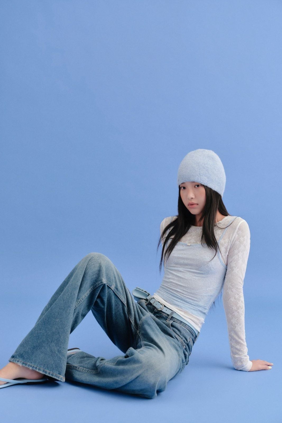 Áo thun tay dài White Mesh Long Sleeves Top