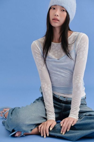  Áo thun tay dài White Mesh Long Sleeves Top 