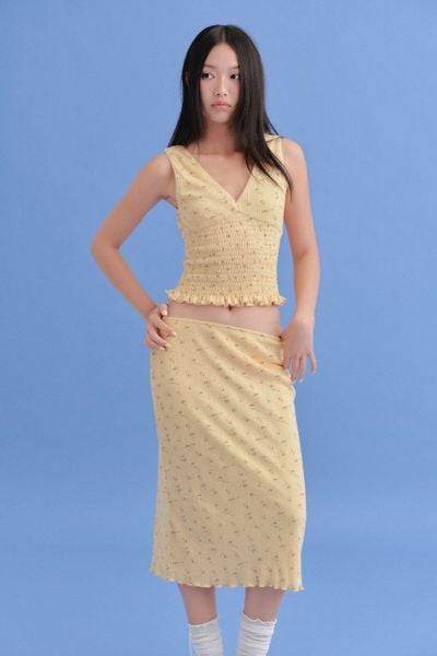  Set áo và chân váy dài Yellow Fleur Cotton Vneck Ruffled Set 