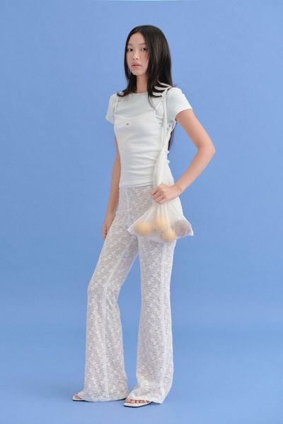  Quần ống loe thun ren White Lace Low Waist Pants 