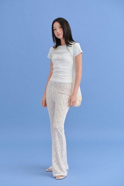  Quần ống loe thun ren White Lace Low Waist Pants 