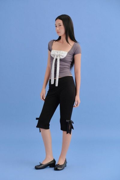  Quần Black Cotton Ribbon Bow Shorts 