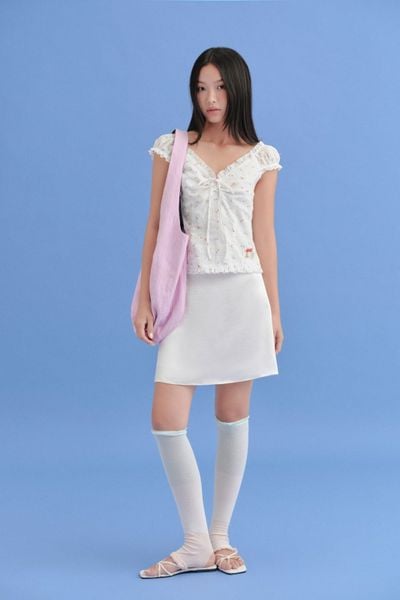  Áo cánh tiên phối bèo nhún ngực White Fleur Cotton Sweetheart Top 