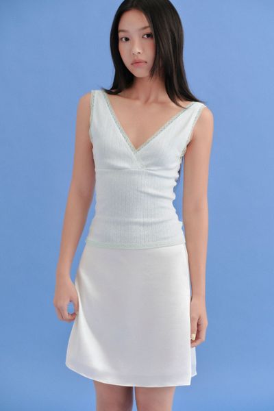  Áo sát nách cổ V phối viền ren Blue Ribbed V Neck Tank Top 