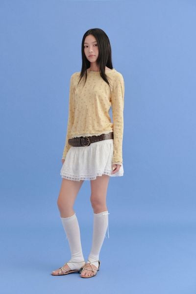  Áo tay dài họa tiết hoa nhí Yellow Cotton Star Print Long Sleeve Top 