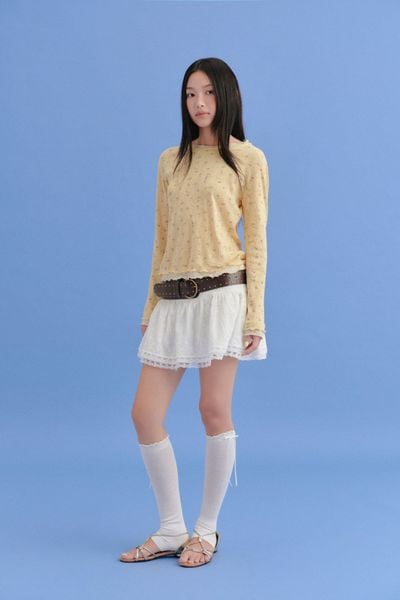  Áo tay dài họa tiết hoa nhí Yellow Cotton Star Print Long Sleeve Top 
