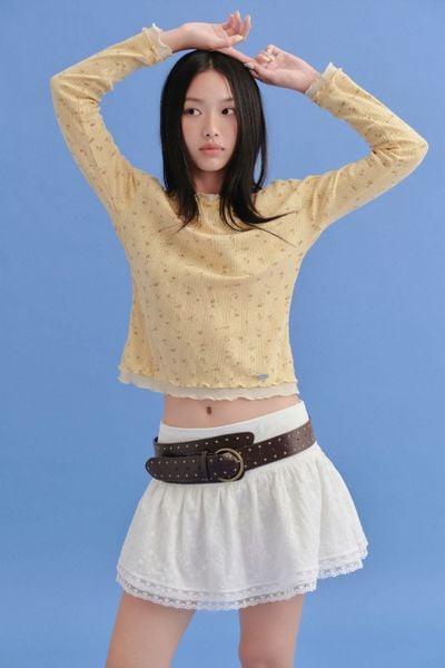  Áo tay dài họa tiết hoa nhí Yellow Cotton Star Print Long Sleeve Top 