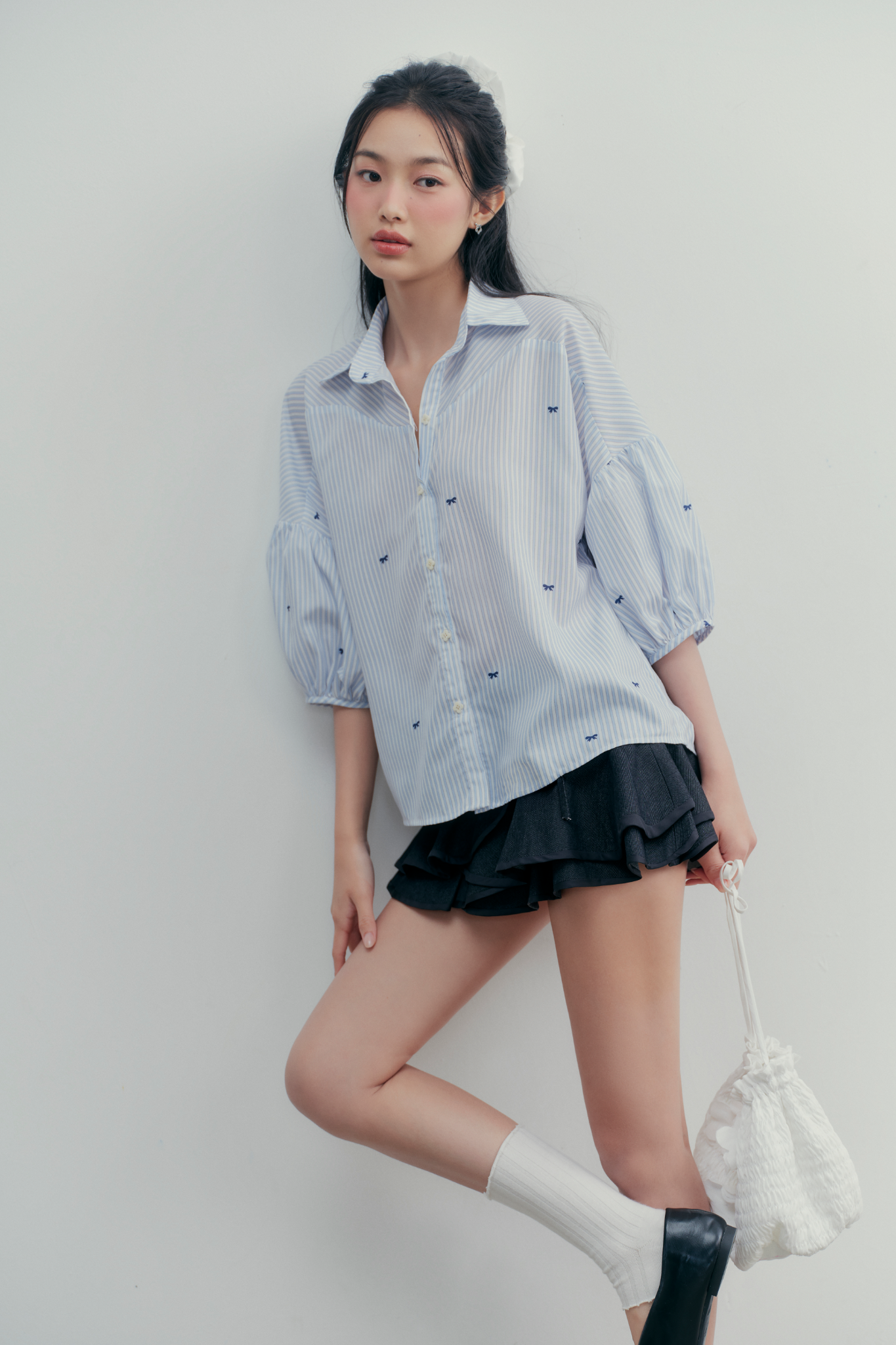 Áo Rica Bow Shirt in Blue