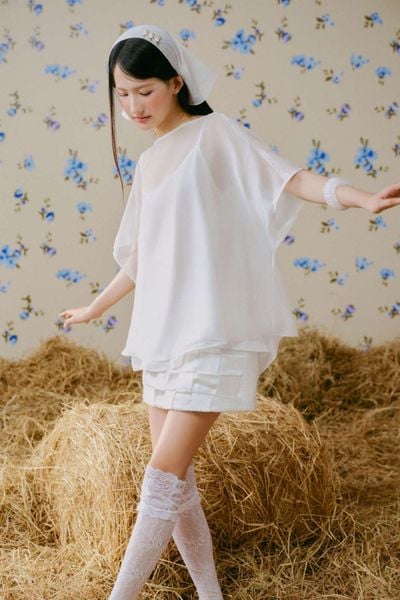  Chân váy lụa họa tiết caro White Woven Check Mini Skirt 