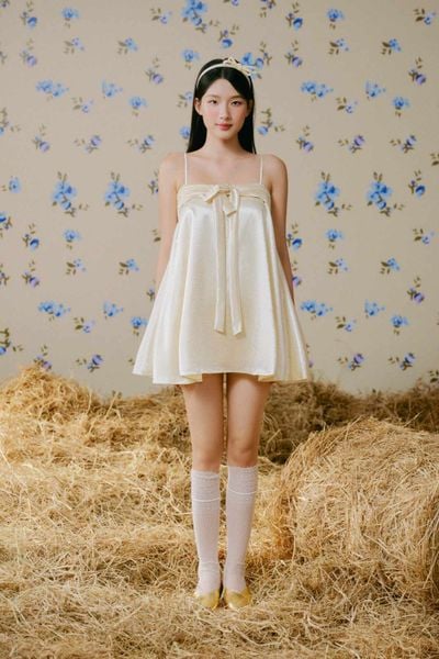  Váy lụa cột nơ Satin Bow Strapless Mini Dress nhiều màu 