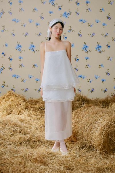  Set áo hai dây và chân váy nhiều tầng Ivory Liora Cami Skirt Set 