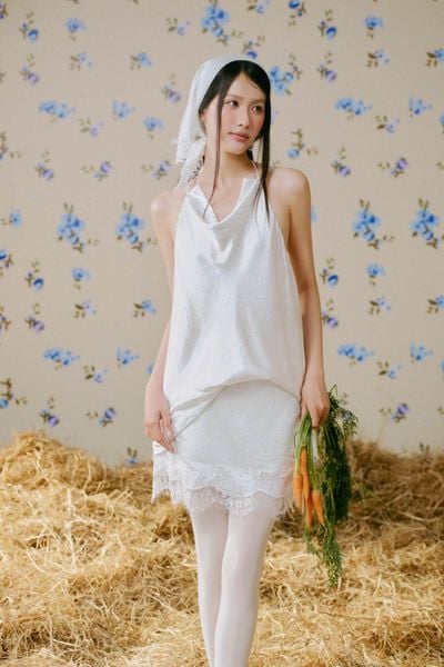  Chân váy lụa phối ren White Silky Plain Lace Skirt 