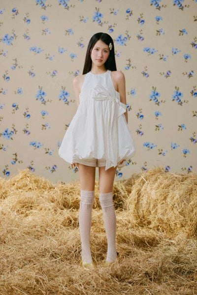  Set áo kèm quần White Bow Babydoll Set 