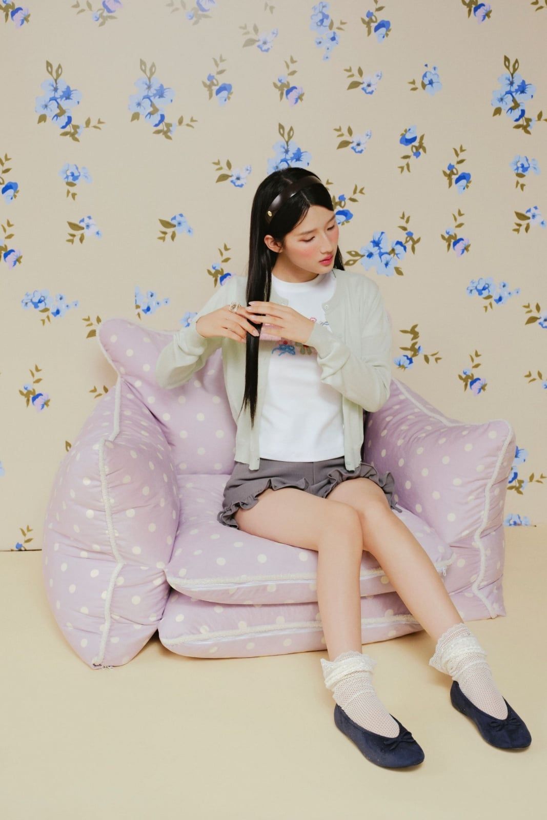 Quần short phối bèo Kaki Polka Dot Ruffle Shorts nhiều màu