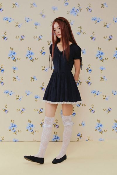  Váy dự tiệc Navy Cotton Ruched Mini Dress 