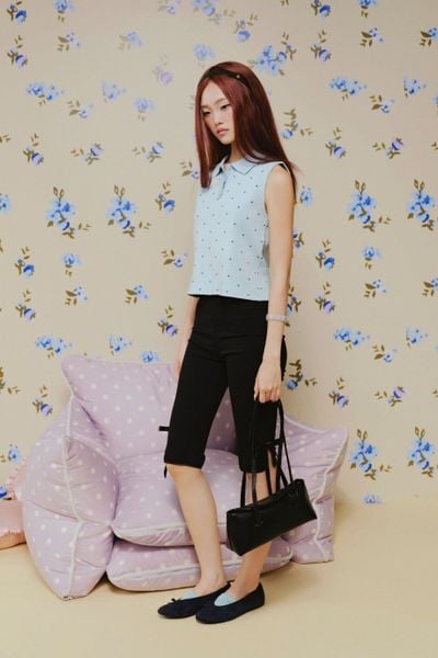  Quần Black Cotton Ribbon Bow Shorts 