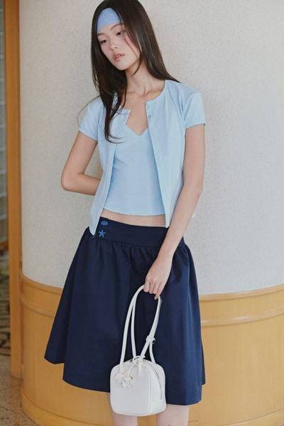  Set áo hai dây trơn kèm cardigan Blue Plain Wrap Ruched Top 