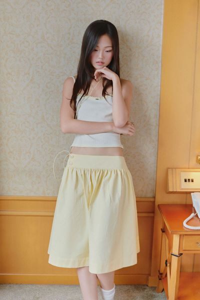  Áo hai dây kiểu Yellow Plain Ruched Cami Top 
