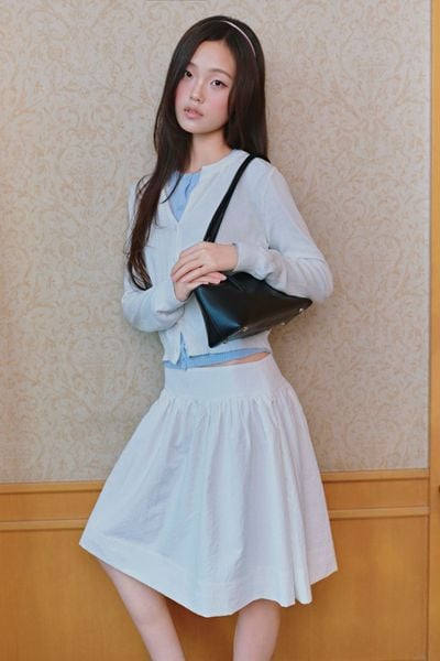  Chân váy White Cotton Midi Flared Skirt 