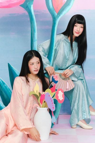  Set bà ba hồng lụa ánh kim Đào Nương 
