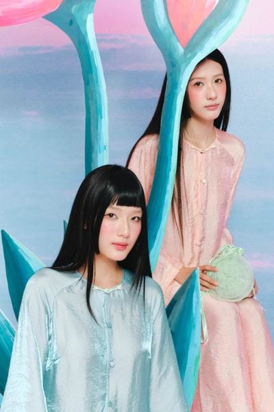  Set bà ba hồng lụa ánh kim Đào Nương 