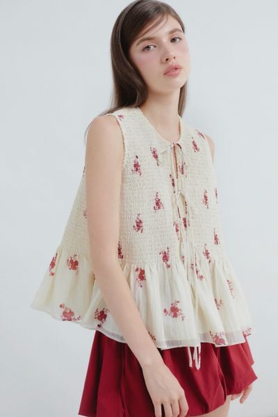  Áo Floralie Fleur Top in Rouge Beige 